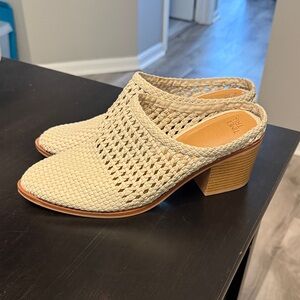Natural Woven Block Heel Mules